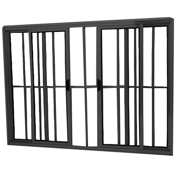 Janela Vitro 4 Folhas Alumínio Preto Linha Modular Com Grade