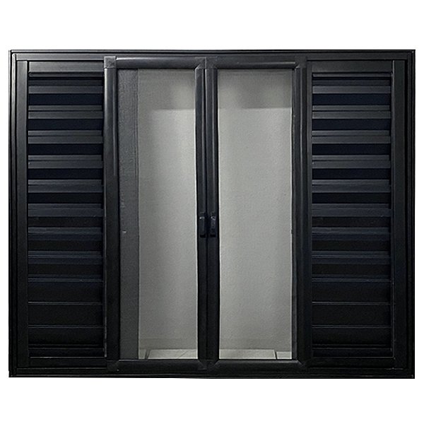 Janela Veneziana 6 Folhas de Correr Com Tela Mosquiteira Alumínio Preto Linha 25