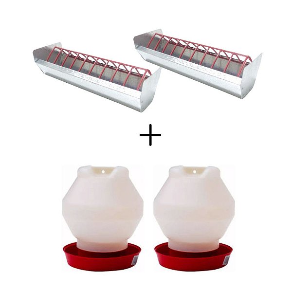 Kit 2 unidades Comedouro Calha 30cm + 2 unidades Bebedouro 2 Litros