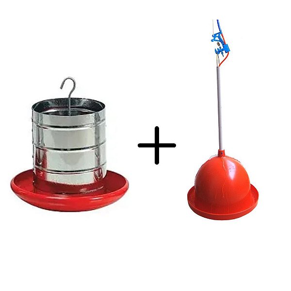 Kit Comedouro Tubular 5kg Galvanizado + Bebedouro pendular