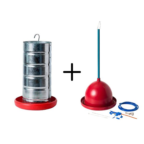 Kit Comedouro Tubular 10kg Galvanizado + Bebedouro pendular