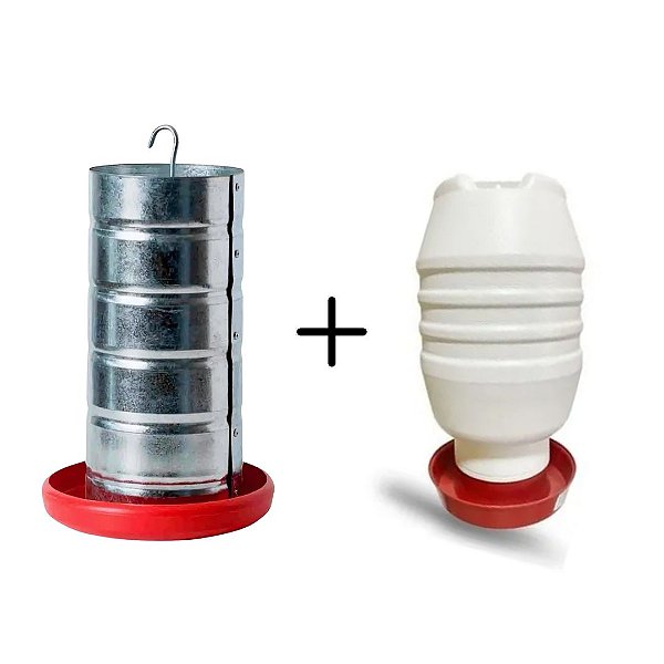 Kit Comedouro Tubular 10kg + Bebedouro Aves 5 Litros
