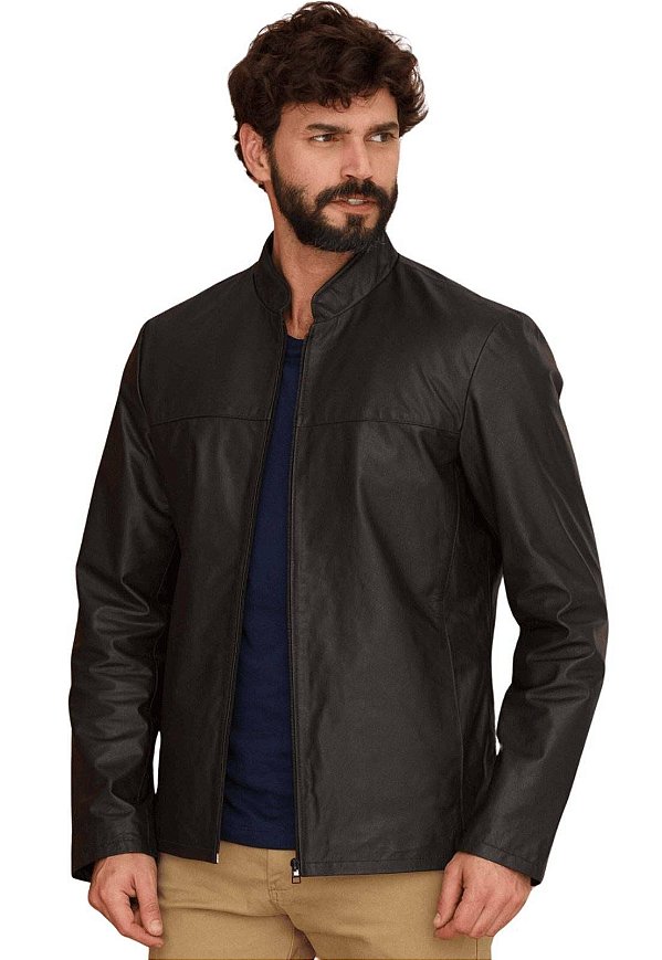 Jaqueta de Couro Legítimo Preta Masculina