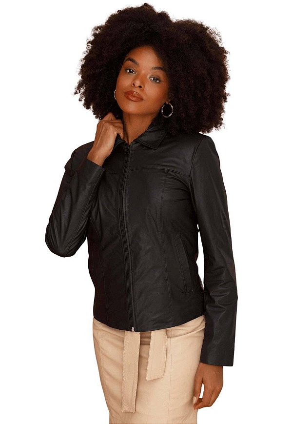 Jaqueta de Couro Legítimo Feminina Preta - Estilo e Conforto