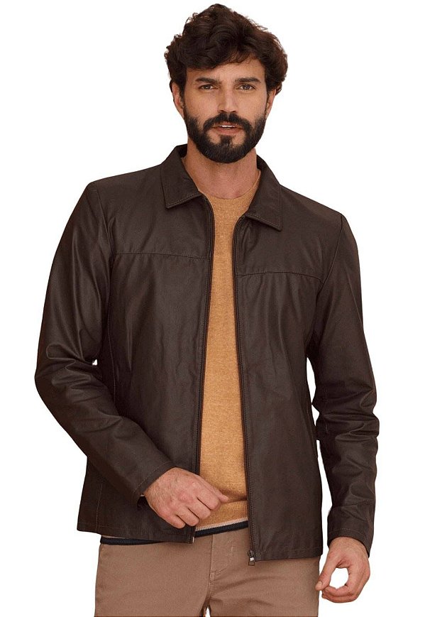 Jaqueta de Couro Legítimo Marrom Masculina