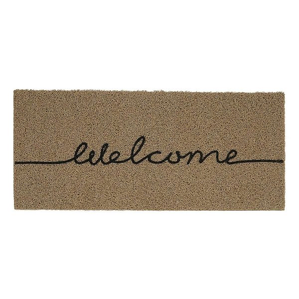 Tapete de Entrada Capacho Vinil Welcome 30cm x 70cm Bege - Kapazi