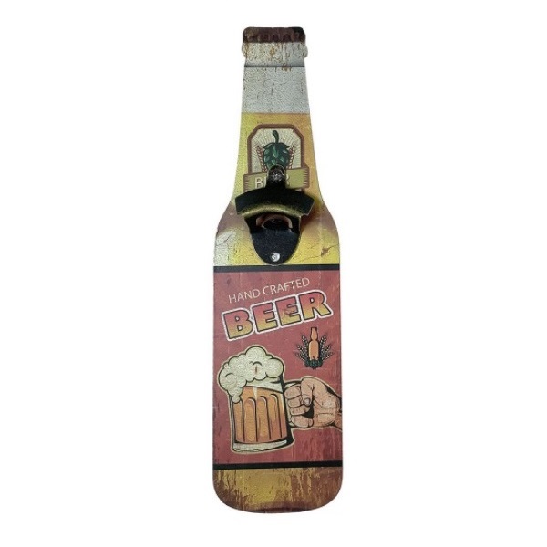Placa Decorativa com Abridor de Garrafa Hand Crafted Beer 11x40cm