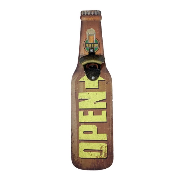 Placa Decorativa com Abridor de Garrafa Open Free Beer 11x40cm