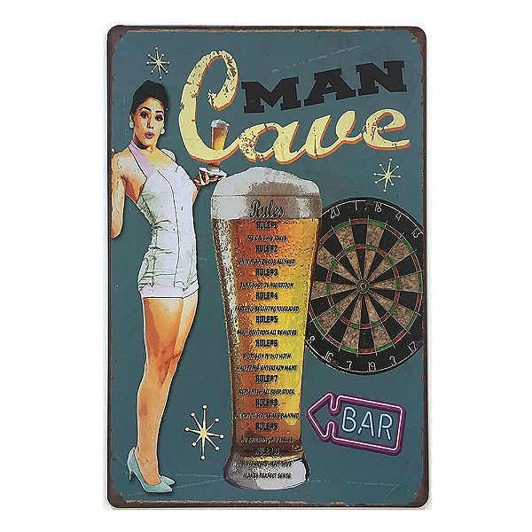 Placa Decorativa Man Cave MDF 18x24cm