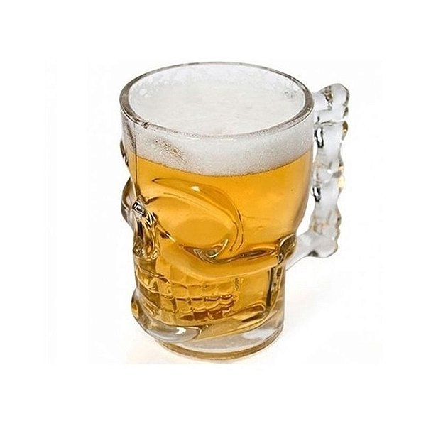 Caneca Chopp Cerveja Vidro Caveira 450 Ml