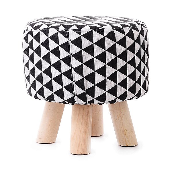 Puff Banqueta Redonda Triângulo Preto e Branco