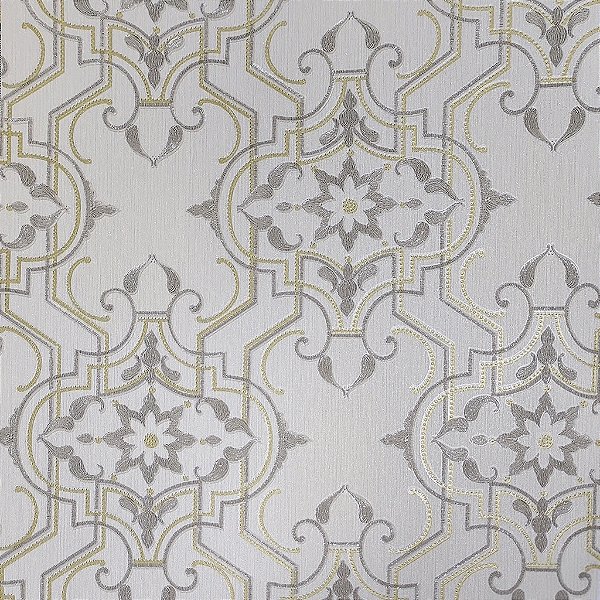 Papel de Parede Arabesco Cinza Claro com Dourado - Coleção Grace 4 Kantai