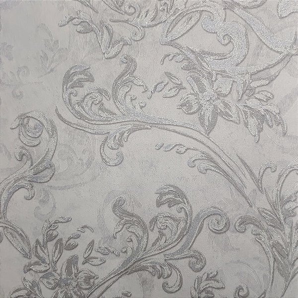 Papel de Parede Arabesco Cinza Claro com Brilho - Coleção Grace 4 Kantai