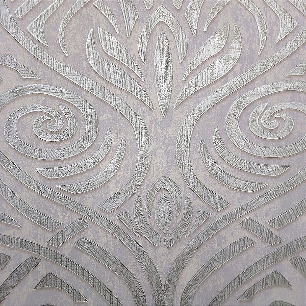 Papel de Parede Arabesco Cinza e Prata Leve Brilho - Coleção Grace 4 Kantai