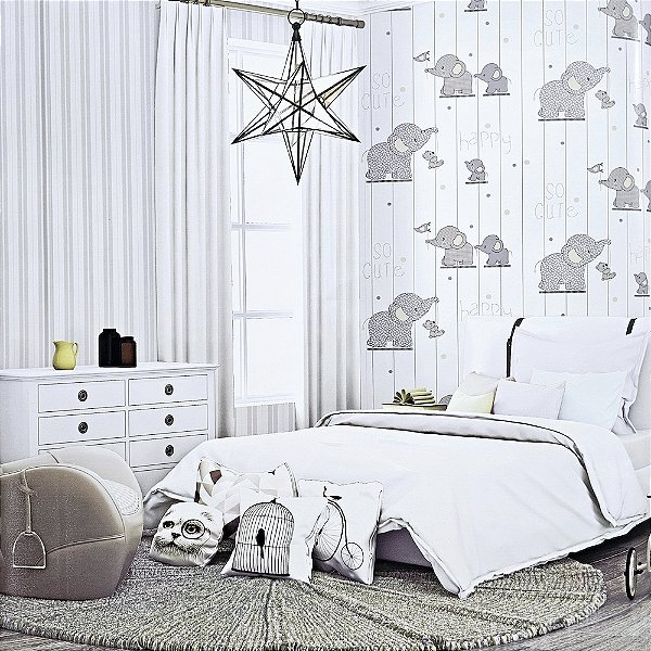 Papel de Parede Infantil Listras Cinza - Coleção Yoyo 2 Kantai
