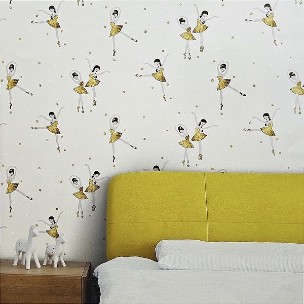 Papel de Parede Infantil Bailarinas em Amarelo - Coleção Yoyo 2 Kantai