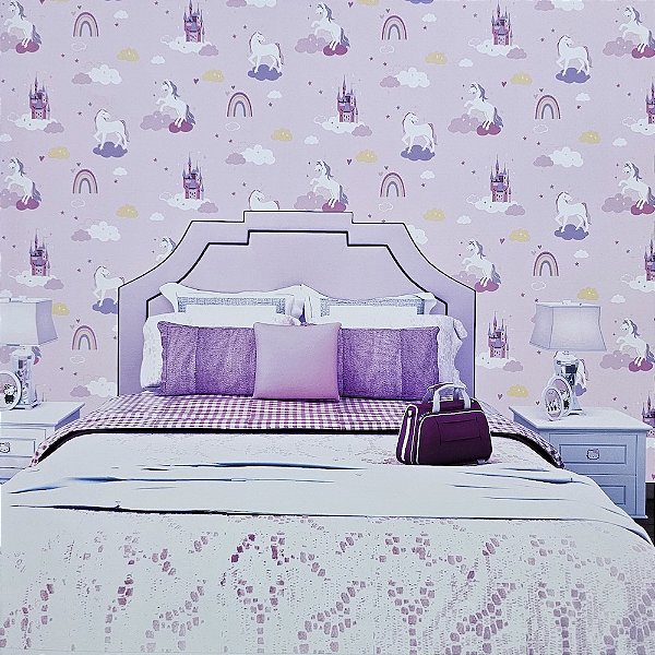 Papel de Parede Infantil Unicórnio Lilás - Coleção Yoyo 2 Kantai