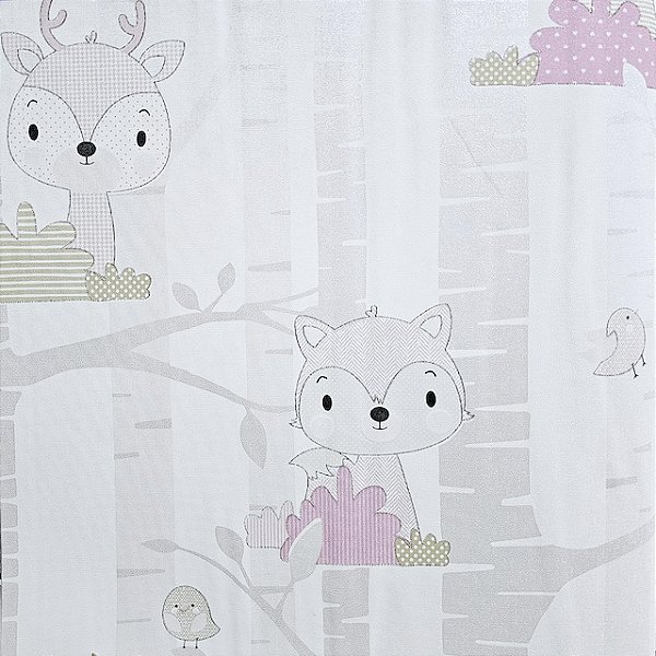 Papel de Parede Infantil Bichinhos Cinza e Rosa - Coleção Yoyo 2 Kantai