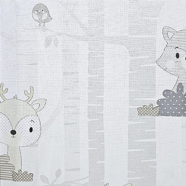 Papel de Parede Infantil Bichinhos Bege e Cinza - Coleção Yoyo 2 Kantai