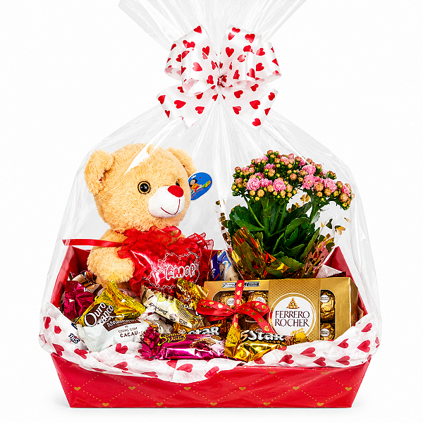 Cesta de Chocolates com Ferrero e Kalanchoe