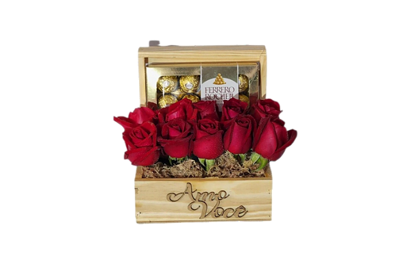 Bau de Rosas Vermelhas com Ferrero Rocher