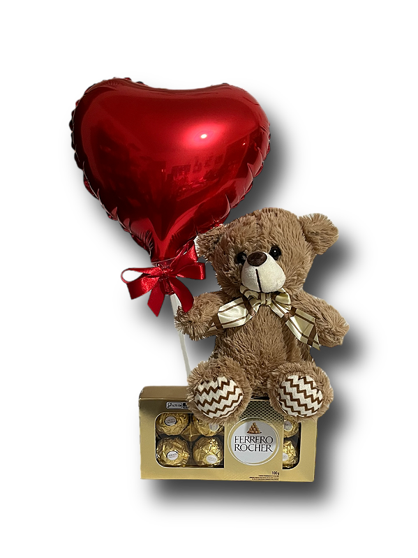 Doce Sentimento - Urso de Pelúcia com Chocolate Ferrero Rocher e Balão