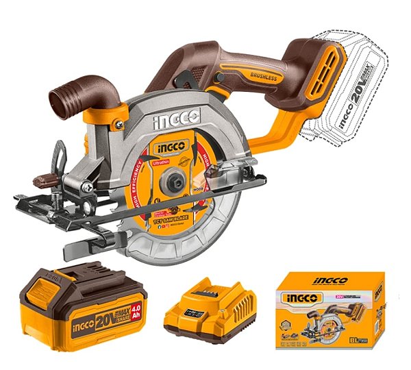 SERRA CIRCULAR BRUSHLESS INGCO 5 1/2 POL A BATERIA 20V LINHA P20S COM UMA BATERIA 4.0AH - CSLI14021-9