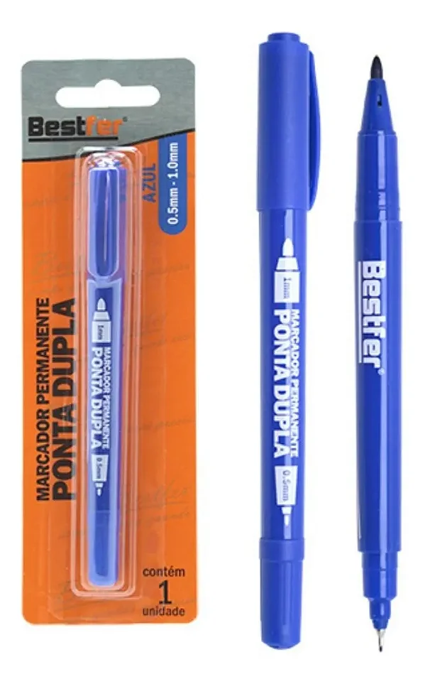 MARCADOR PERMANENTE PONTA DUPLA 0,5MM/1MM - AZUL - BFH3047