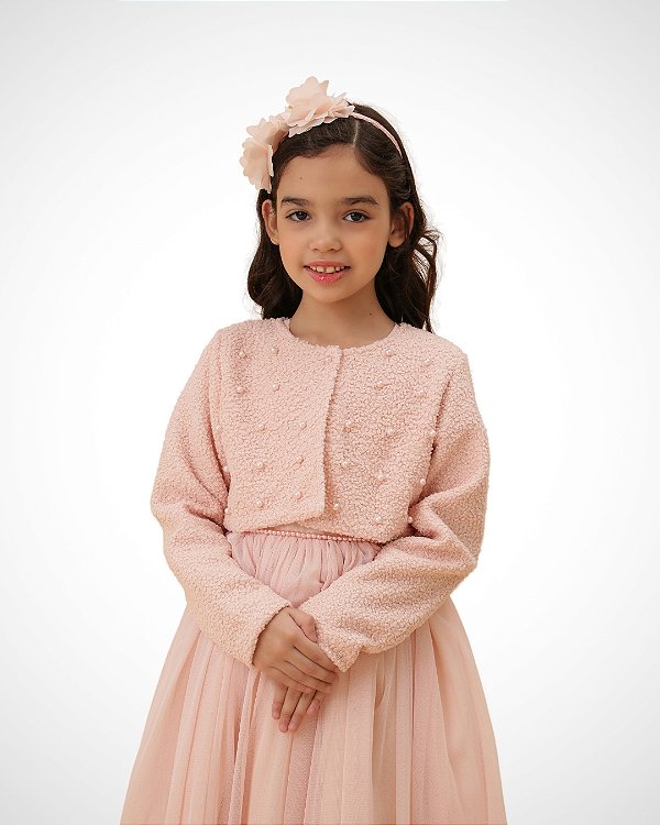 Casaco Teddy com pérolas 1/4 Salmon Cattai