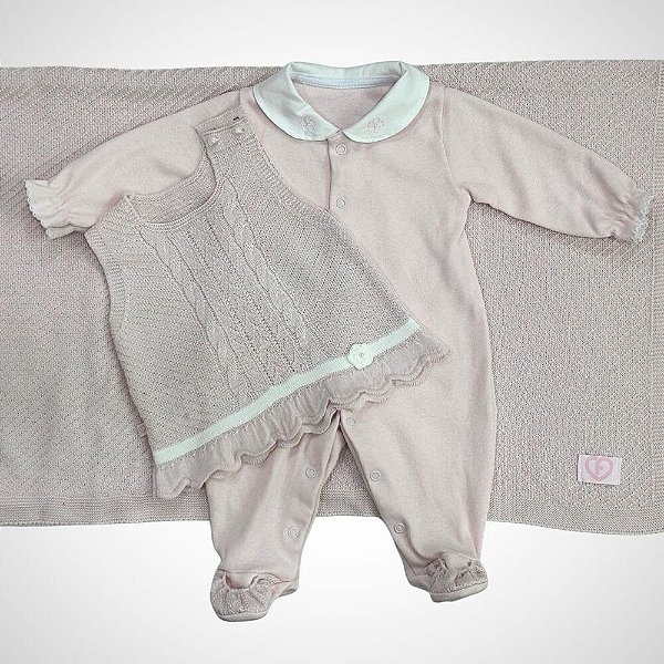 Saída Maternidade 3 peças Valentina Rosa Pastel