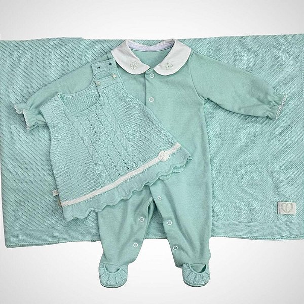 Saída Maternidade 3 peças Valentina Verde Bebê