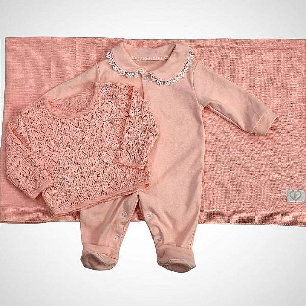 Saída Maternidade 3 peças Lavinia Salmão Pale Rose