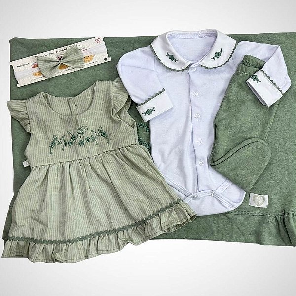 Saída Maternidade 5 peças Mariah Verde Folha