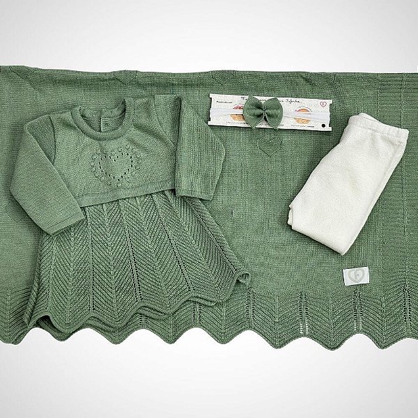 Saída Maternidade 4 peças Carmem Verde Folha