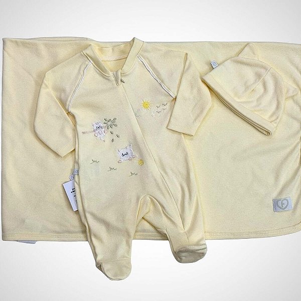 Saída Maternidade 3 peças Bebezinho Amarelo Pó