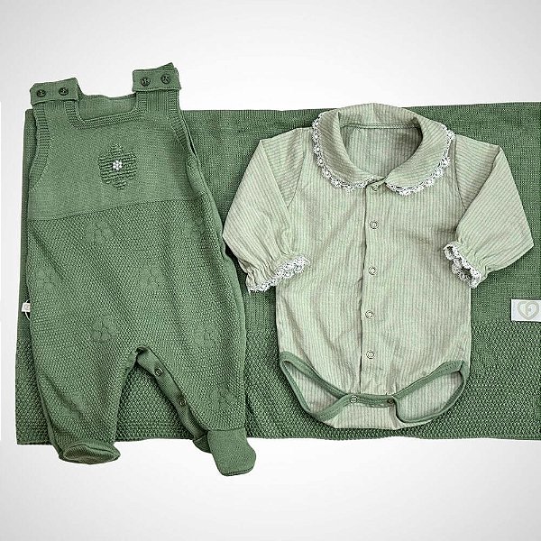 Saída Maternidade 3 peças Angela Verde Folha