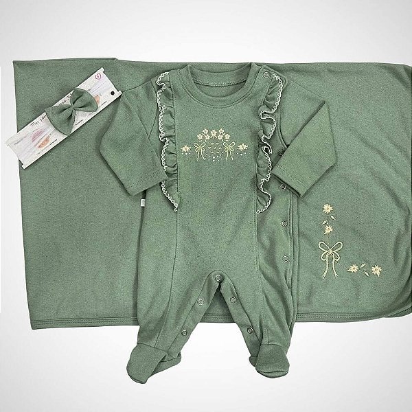 Saída Maternidade 3 peças Camile Verde Folha