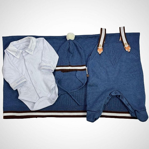 Saída Maternidade 4 peças Fabinho Azul Tirreno