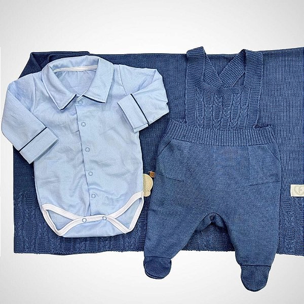 Saída Maternidade 3 peças Bernardo Azul Tirreno