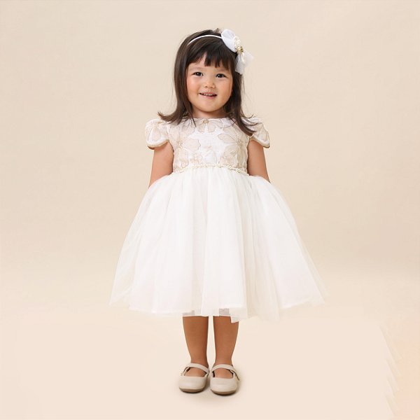 VESTIDO COM BORDADO E STRASS OFF WHITE