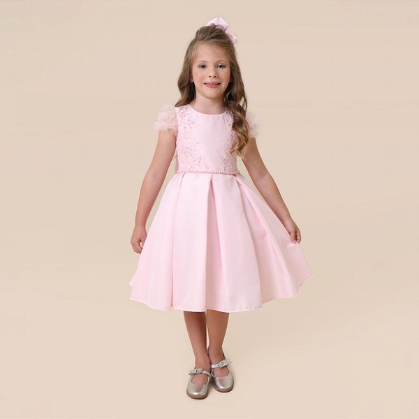 VESTIDO LISO COM MANGAS DE FRU FRU ROSA