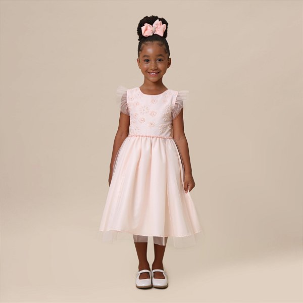 VESTIDO COM PEITO DE BRILHO SALMÃO