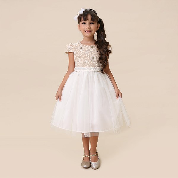 VESTIDO COM CINTO BORDADO COM ARROZ