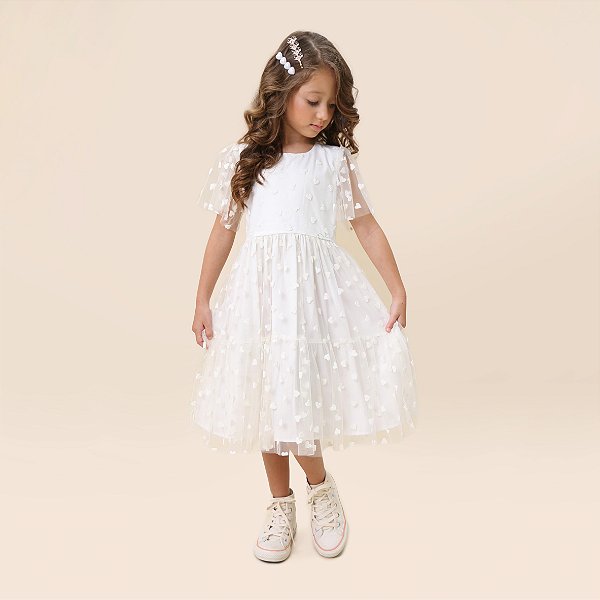 Vestido tule de coração de glitter branco