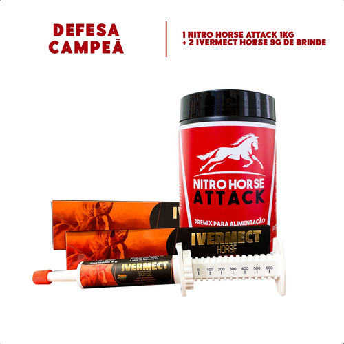 Nitro Horse Attack 1 kg Carrapaticida de cocho + 2 Pastas Vermifugo Brinde