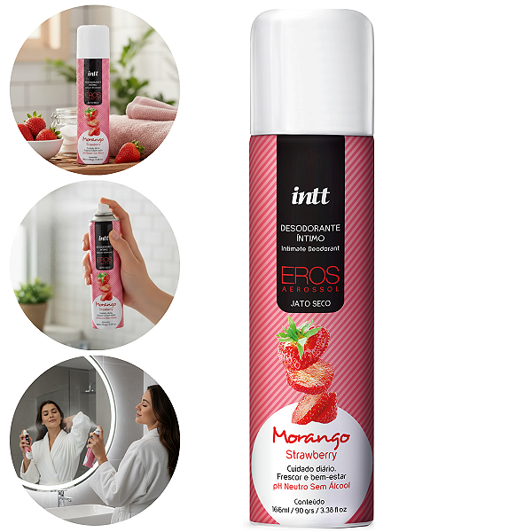 Desodorante Íntimo Eros Intt Morango 166ml/90g pH Neutro Sem Álcool