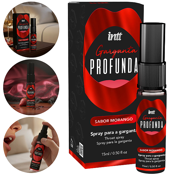 Spray Garganta Profunda Intt Morango 15ml – Reduz Ânsia e Refresca com Sabor