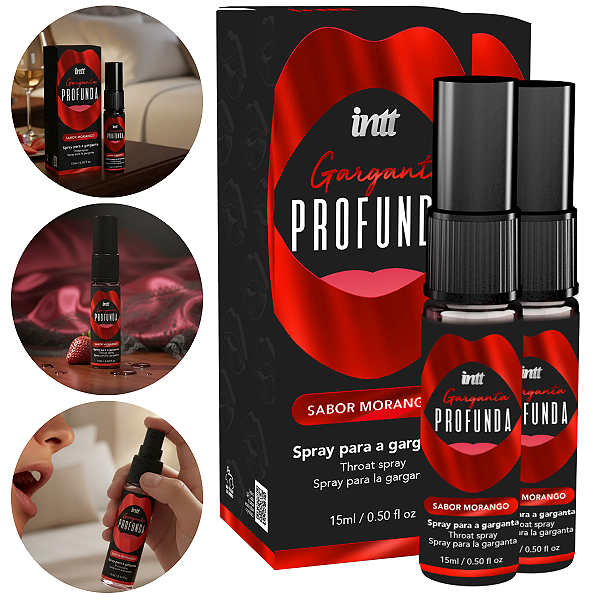 Spray Garganta Profunda Intt Morango 15ml - Kit 2 und