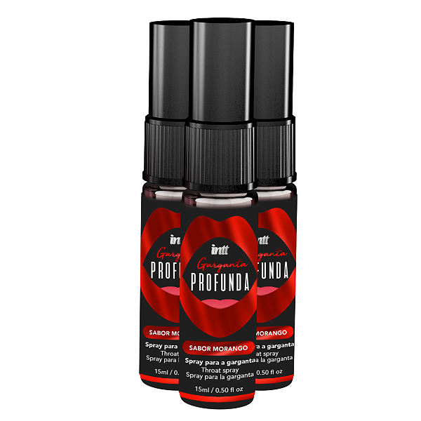 Spray Garganta Profunda Intt Morango 15ml - Kit 3 und