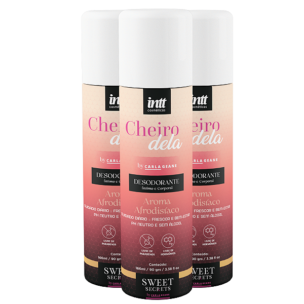 Desodorante Intimo Cheiro Dela Intt Afrodisíaco 166ml/90g - Kit 3 und